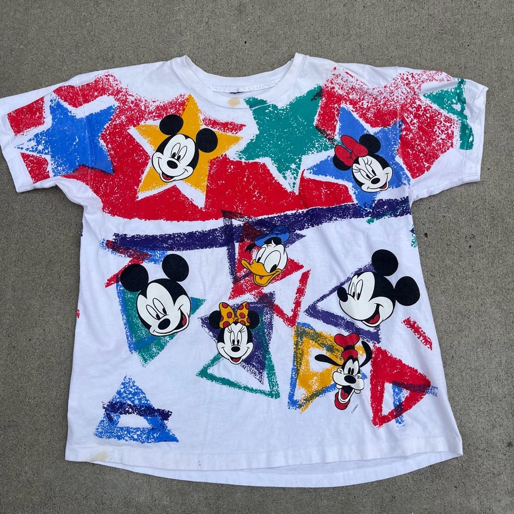 Disney White T-Shirt with Colorful Mickey and Minnie Design